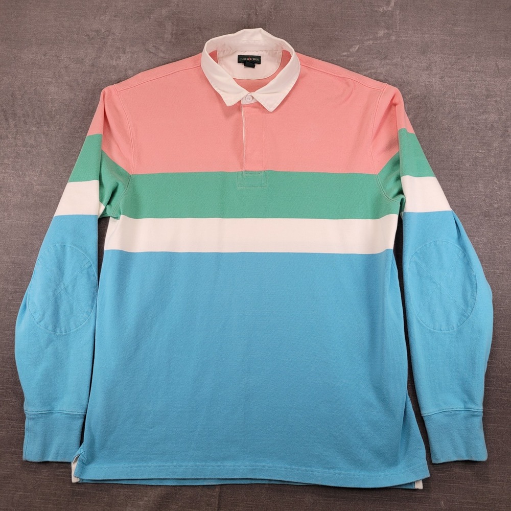 J Crew Oarsman Always Mens Large Tall LT Rugby Shirt Colorblock Pastel